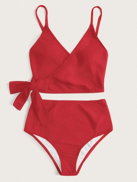 

plus knot side high waisted bikini swimsuit u5o6#, Black