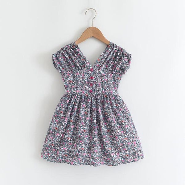 

floral baby girl dress v-neck single-breasted dress kids fashion toddler girl princess summer for girls 3-7t, Red;yellow