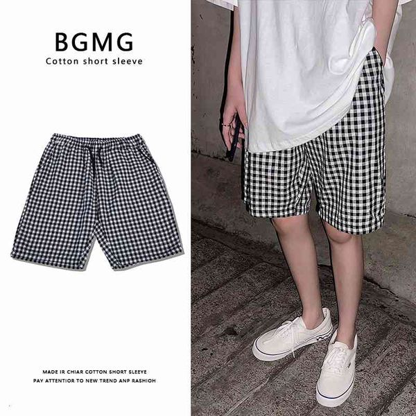 

men's shorts summer drawstring fashion retro casual men streetwear loose straight lattice mens beach m-2xl yhri, White;black