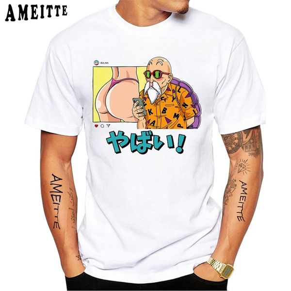 

japan comics vulgar maestro roshi and bulma classic otaku t-shirt summer men short sleeve white casual hip hop bad boy tees, White;black