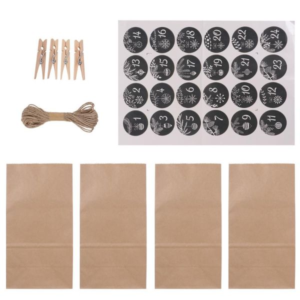 

1 set filling christmas kraft paper bags gift treat bags with tags clip rope