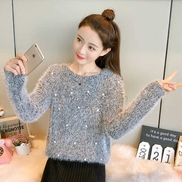 

elegant women's spring autumn fashion shirts o-neck long sleeve sequin nail bead casual loose df3225 210609, White