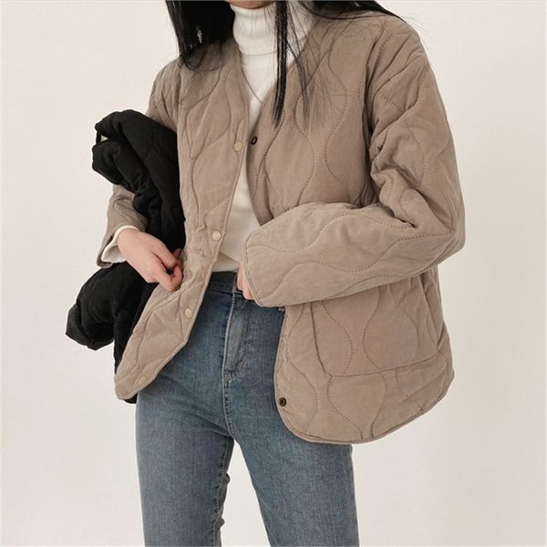 

2021 Ol New Autumn Winter Jacket Women Vintage Elegant V-neck Thick Veet Liner Warm Coat Loose Outwear Parkas Female Rdi0, Black