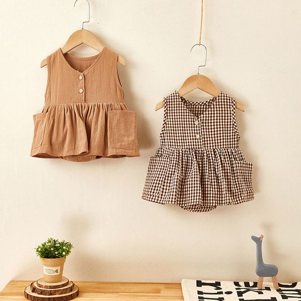 

summer clothing sleeveless girls plaid bodysuits style baby one piece, Blue