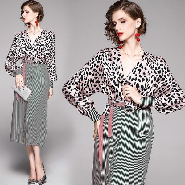 

casual dresses 2021 vintage high street leopard midi autumn winter plus size long sleeve dress elegant women bodycon party vestido, Black;gray