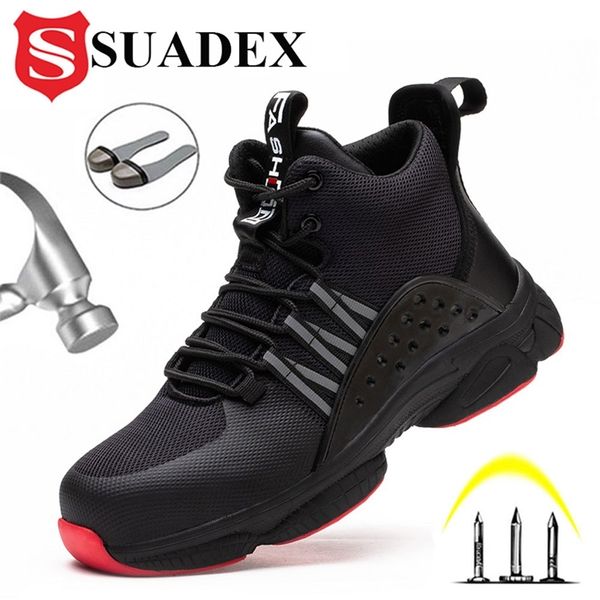 

suadex steel toe boots for men work safety shoes lightweight industrial construction anti-slip tennis safety sneakers 40-47 210923, Black