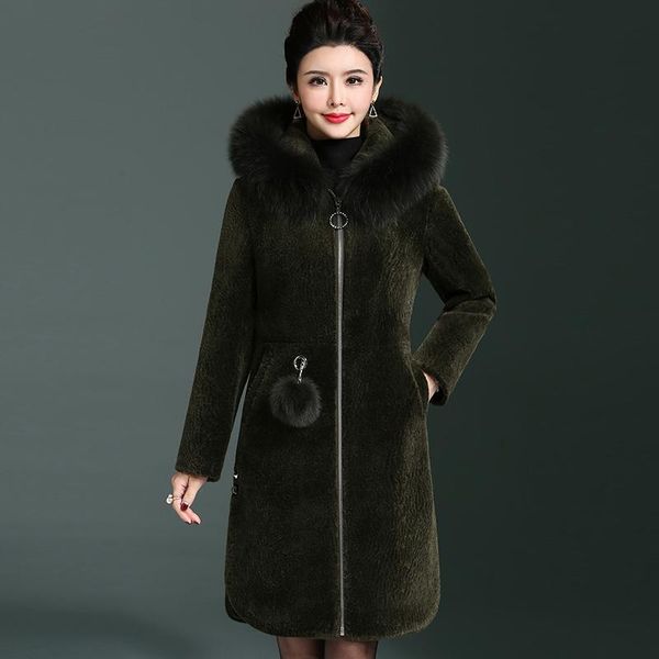 

women's fur & faux 2021 real wool jackets women natural coat sheep shearling jacket winter thick warm coats with collar 8755, Black
