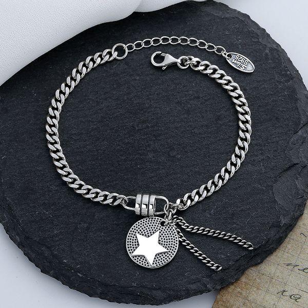 

chaosheng s925 sterling silver tassel round five pointed star bracelet personality minority design style hip hop hand ornament female, Golden;silver