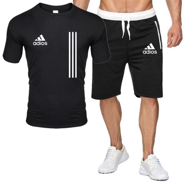 

summer t-shirt + pants suit casual brand fitness jogging pants t-shirt hip hop fashion men's sportswear, Gray