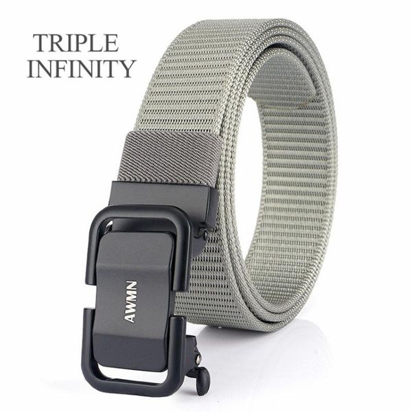 

waist support belt for men casual outdoor sports multifunctional nylon men's belts metal automatic buckle male trousers, Black;gray