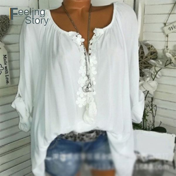 

tunics women big size 5xl 6x shirt female loose floral solid long sleeve blouse buttons down blusas casual 210603, White