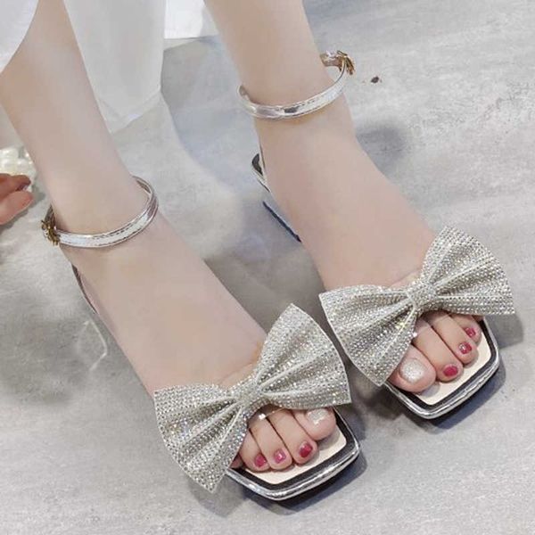 

rimocy transparent pvc crystal bow pumps women summer fashion cross strap square heels sandals female party heel shoes mujer 210528, Black
