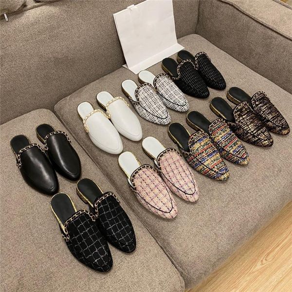 

slippers 2021 fashion women's woolen cloth leather ladies comfortable flat bottom, Black