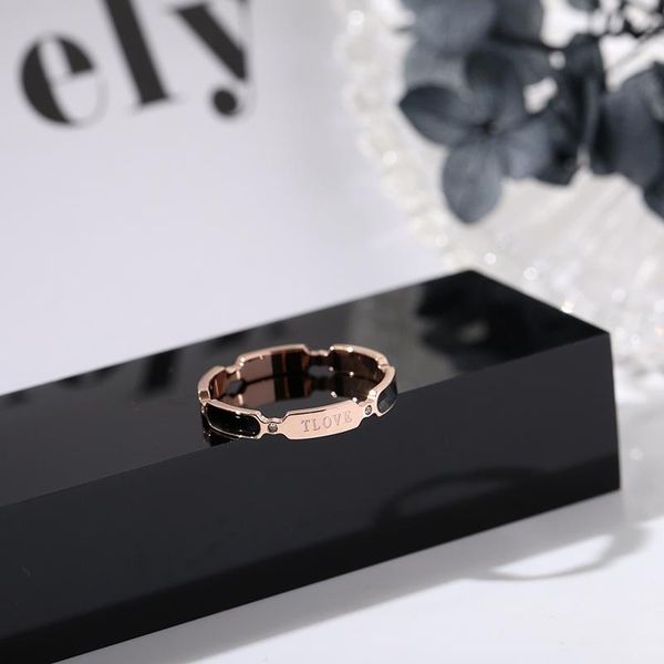 

cluster rings yun ruo 2021 fashion black letters open ring gold color woman gift party titanium steel jewelry not fade, Golden;silver