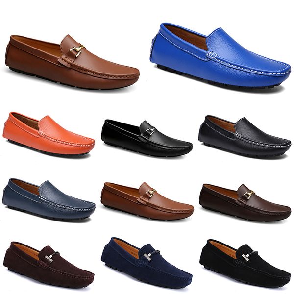 Doudou Driving Shoes Men Couro casual respirável sola leve tira preta Navys brancos azul calçados cinza amarelo