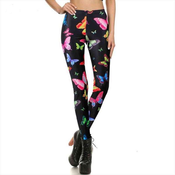 

[youre my secret] adventure time punk rock harajuku fitness leggins 3d print colorful butterfly women leggings wholesale, Black