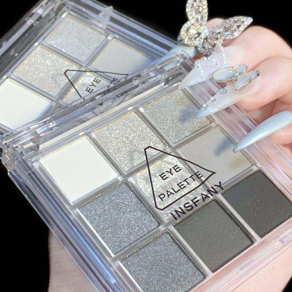 

eye shadow 9 colors black smokey palette cool toned eyeshadow matte glitter smoky pigments