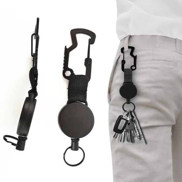 

hooks & rails metal retractable keychain heavy duty badge holder reel with multitool carabiners clip as bottle opener wrench