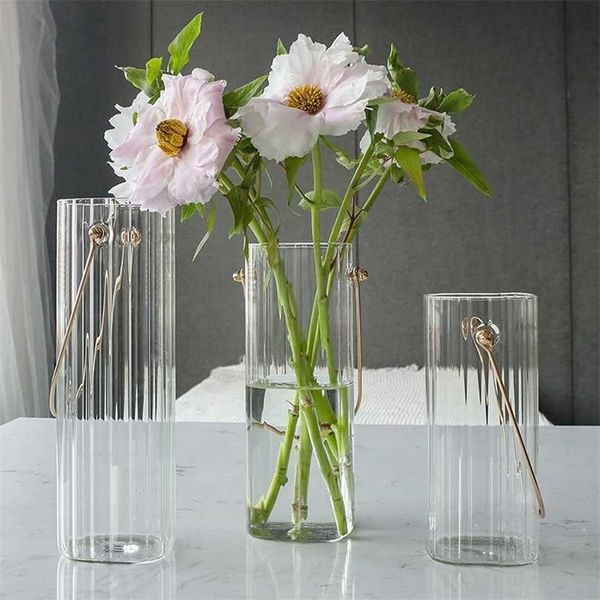 Grandes Vasos de Vidro Vasos de Plantas Tabletop Vaso Chinês Flor Cristal Decoração Nórdica Sala de estar moderna Decorativa 211215