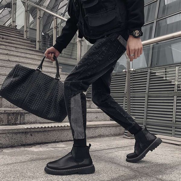 

men's jeans fashion korean slim leggings men's spring net red tide brand versatile ruffian handsome tooling pants, Blue
