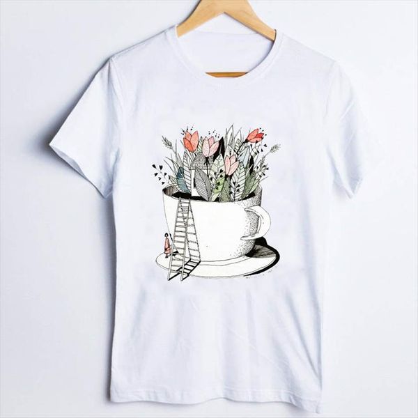 

tees print cartoon fashion floral women t shirts flower 90s style clothes lady clothing female womens, White