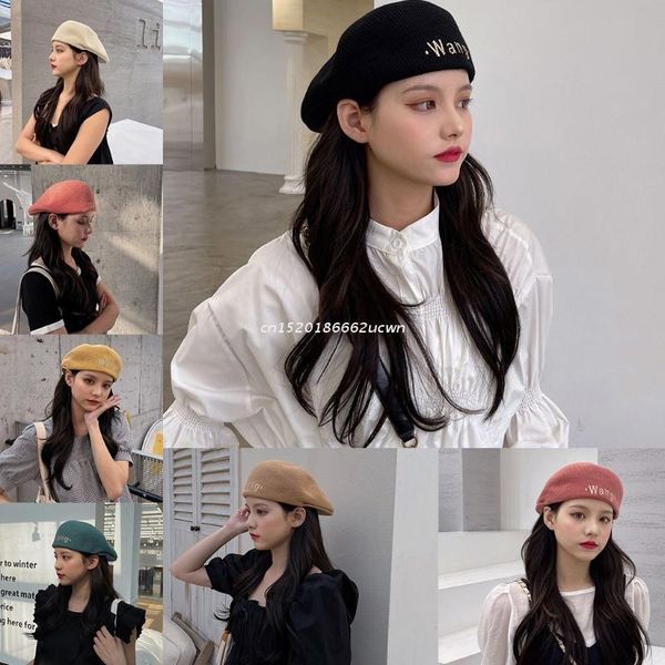 

berets women vintage beret flat letter embroidery visor sboy duckbill peaked hat dropship, Blue;gray