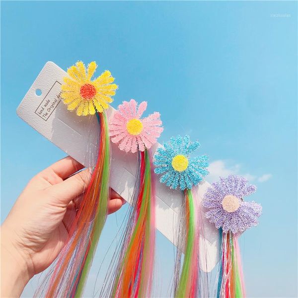 

hair accessories daisy flower clips for girls with long colorful wig summer bows hairgrips fashion barrettes headwear1, Slivery;white