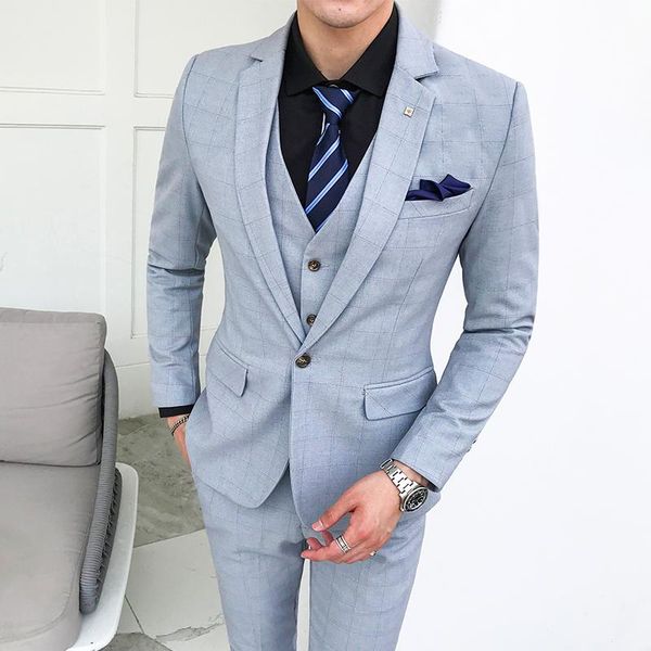 

men's suits & blazers 3 piece suit men plaid tailored fit wedding evening party dinner clothing 2021 korean style check formal dress sl, White;black
