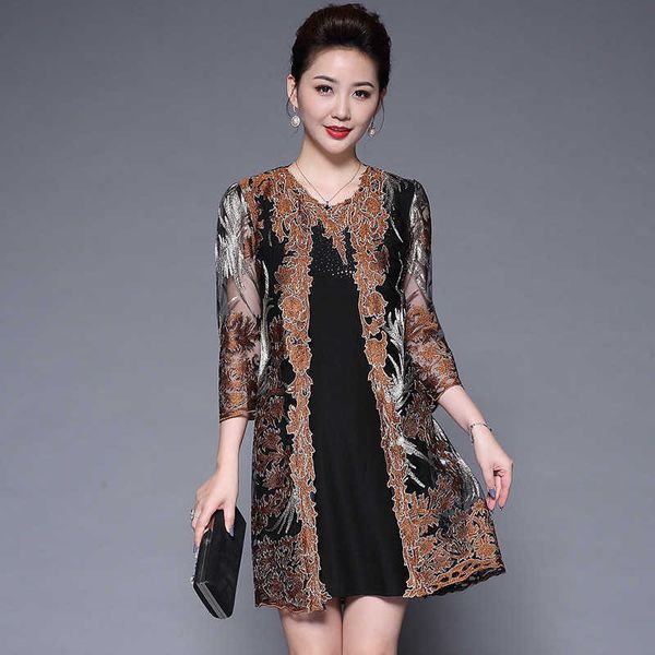 

luxury evening dress spring autumn middle-aged and elderly women's temperament slim, mh embroidery , 's large size, Black;gray