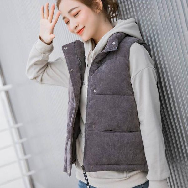 

women's vests plus size m-xxxl gray pink caramel down cotton padded short coat vest sleeveless mandarin collar jacket, Black;white