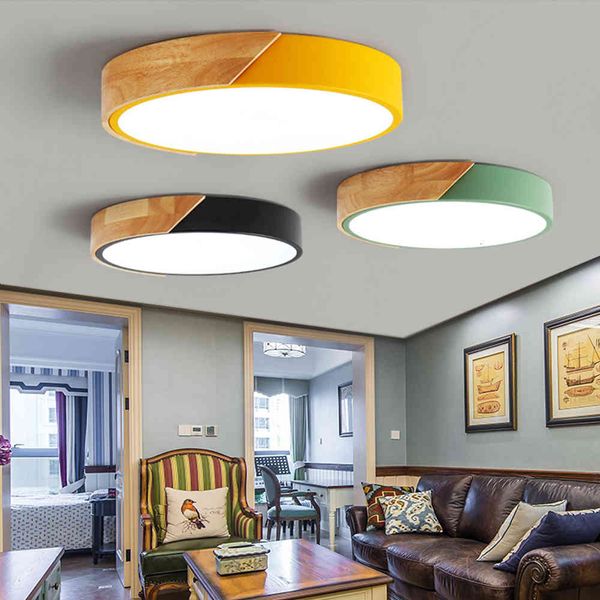 

ceiling lights wood led modern colorful bedroom lamps round thin plafondlamp lighting lamparas de techo 30cm 40cm gsbm