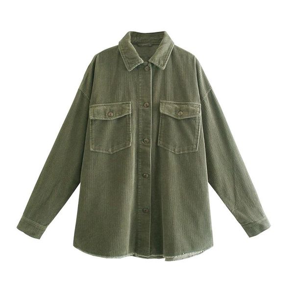 

women's jackets zxqj women 2021 fashion patch pockets oversized corduroy jacket coat vintage long sleeve frayed female outerwear chic, Black;brown