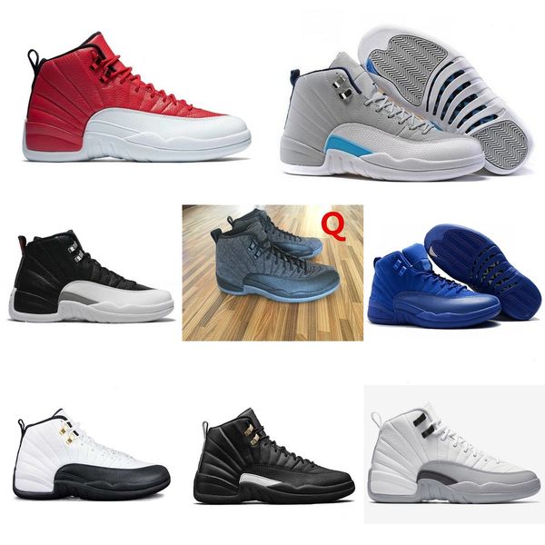 

12 bordeaux dark grey wool basketball shoes white flu game unc gym red taxi gamma french blue suede sneaker size 36-47 10komf