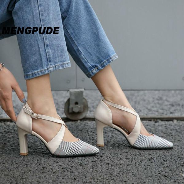 

mpd fashion women's pointy cross strap bag and gladiator sandals plaid buckle shallow banquet joker high heels zapatos de mujer, Black