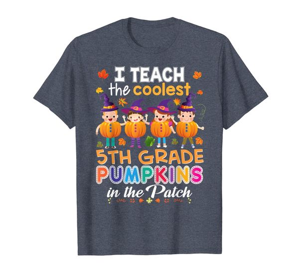 

i teach the coolest 5th grade pumpkins in patch t-shirt, White;black