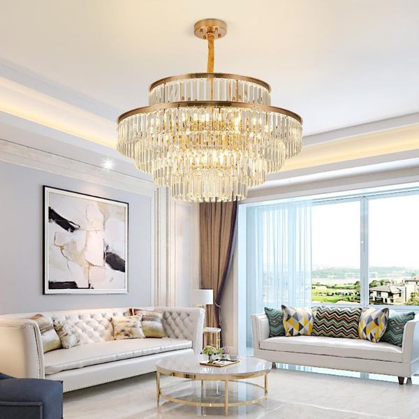 

luxury gold chandelier for living room round crystal light fixtures dining room decor chain cristal lamp large hallway lighting