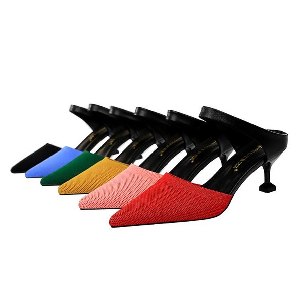 

slippers pqecfs big size 34-40 2021 summer fashion women sweet solid cut-outs heels sandals 6 colors, Black