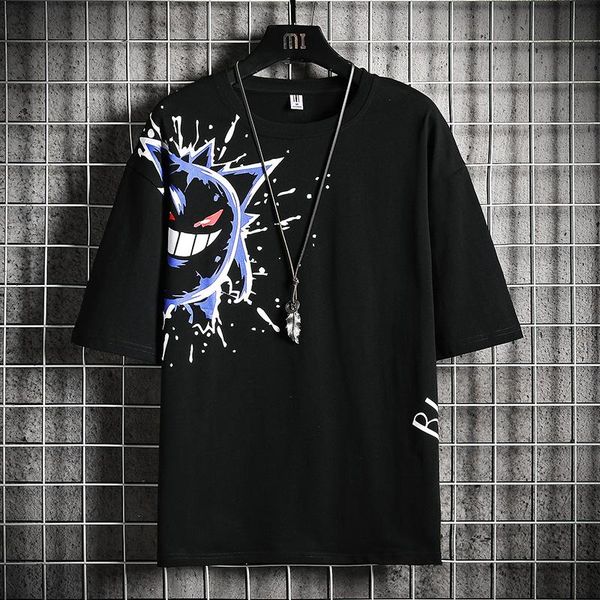 

men's t-shirts 2021 man's oversized t-shirt men summer anime harajuku 100% cotton tshirt male black t shirt for, White;black
