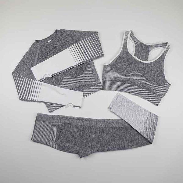 

yoga outfits women seamless set workout sportswear gym clothes fitness long sleeve crop sport bra high waisted leggings sports suit, White;red