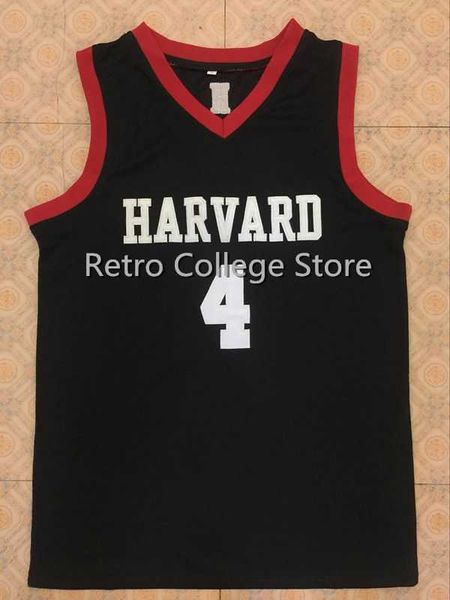 # 4 Jeremy Lin Harvard University College Basketball Jersey Bordado preto costurado personalizado qualquer número e nome Jerseys