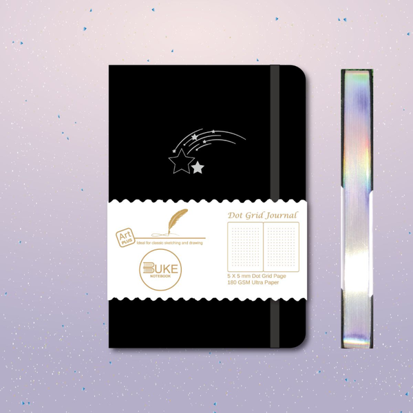

notepads planner meteor dotted journal notebook bujo dot grid pages, 180gsm thick white paper, black waterproof fabric cover, Purple;pink