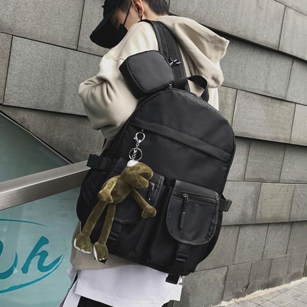 

backpack waterproof nylon women solid color multi-pocket female schoolbag men large capacity travel shoulder bag unisex