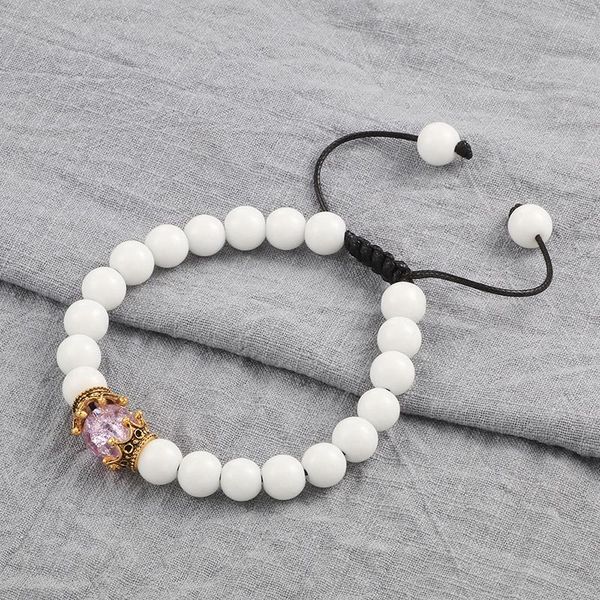 

beaded, strands charm 8mm white onyx beads bracelets for women men imperial crown braided rope bracelet fashion adjustable yoga jewelry puls, Black
