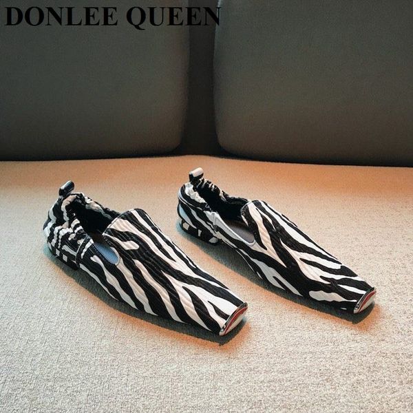 

big size 35-41 flats shoes women slip on casual loafers flat square toe ballerina fashion brand zebra snake pattern autumn shoes, Black