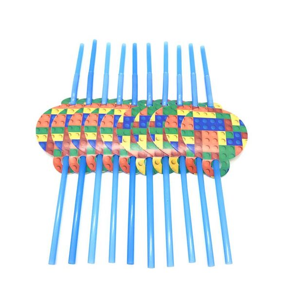 

disposable dinnerware 10pcs straw building block game theme party supplies decoration straws birthday boy
