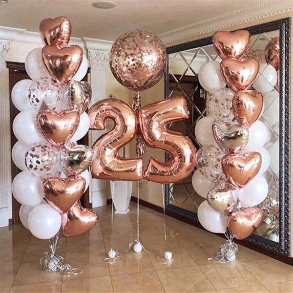 

party decoration 14pcs ballons set star heart latex balloons rose gold birthday wedding confetti balls helium globos baby shows