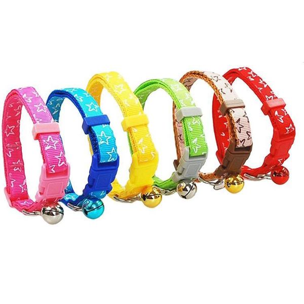 

8-13" stars print nylon small dog collar for cats necklace adjustable pet puppy collars for dogs with bell 6pcs/lot new