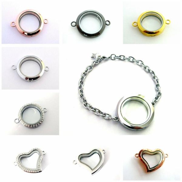 

link, chain 1pc silver rose gold black color heart/round shape magnet floating memory living glass locket bracelet fit for charms