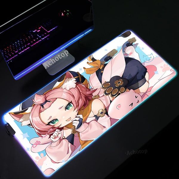 

mouse pads & wrist rests genshin impact rgb mousepad anime professional keyboard table mat gaming setup accessories pc pad gamer xxl