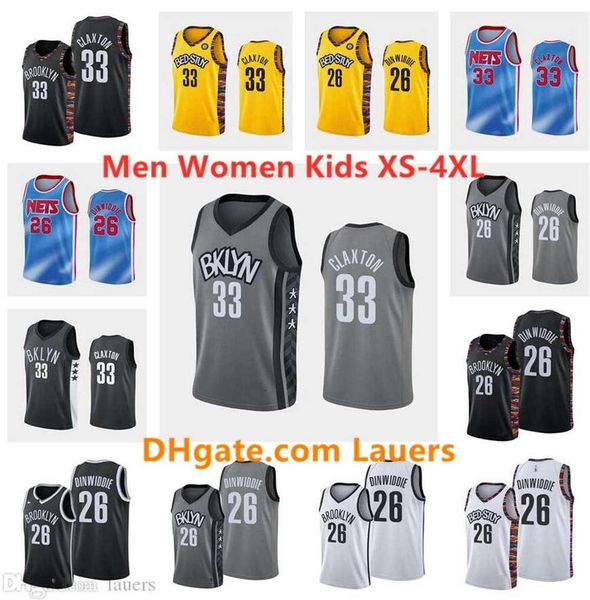 

custom men women kid jersey 33 nicolas claxton new brooklyn nets 26 spencer dinwiddie city blue gray black white basketball jerseys, Black;red
